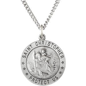 Sterling Silver 22 mm St. Christopher Medal 24” Necklace -Siddiqui Jewelers