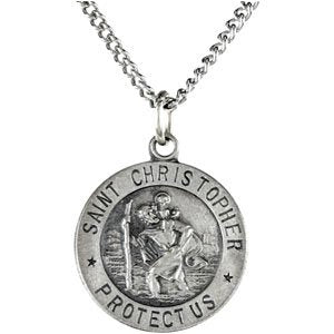 Sterling Silver 15 mm St. Christopher Medal 18” Necklace-Siddiqui Jewelers