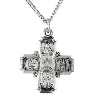 Sterling Silver 19x17.7 mm Four-Way Cross Medal 18" Necklace-Siddiqui Jewelers