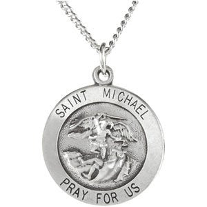 Sterling Silver 18 mm St. Michael Medal Necklace-Siddiqui Jewelers