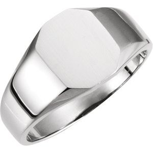 14K White 9x7 mm Octagon Signet Ring - Siddiqui Jewelers