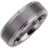 Tungsten 8 mm Satin Finished Band with Ridged Edges Size 11.5-Siddiqui Jewelers