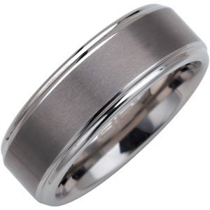 Tungsten 8 mm Satin Finished Band with Ridged Edges Size 14-Siddiqui Jewelers