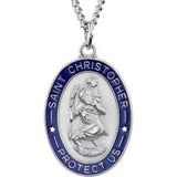 Sterling Silver & Blue Epoxy 26x20 mm St. Christopher Medal 24" Necklace-Siddiqui Jewelers