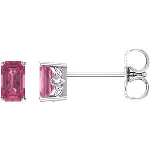 14K White 5x3 mm Emerald Pink Tourmaline Scroll Setting® Earring - Siddiqui Jewelers