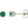 14K White 4 mm Round Chatham® Created Emerald Friction Post Stud Earrings - Siddiqui Jewelers