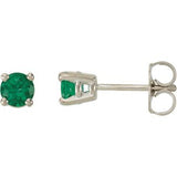 14K White 4 mm Round Chatham® Created Emerald Friction Post Stud Earrings - Siddiqui Jewelers