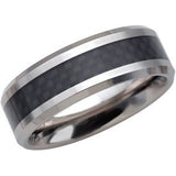 Tungsten 8 mm Beveled-Edge Band with Black Carbon Fiber Center Size 7-Siddiqui Jewelers