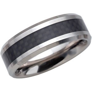 Tungsten 8 mm Beveled-Edge Band with Black Carbon Fiber Center Size 12.5-Siddiqui Jewelers