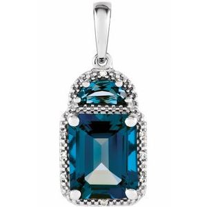14K White London Blue Topaz & .03 CTW Diamond Pendant - Siddiqui Jewelers