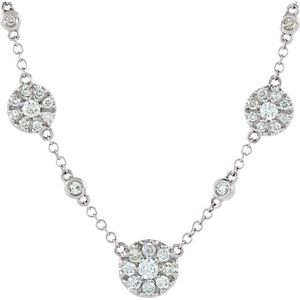 14K White 1/2 CTW Diamond Cluster Station 18" Necklace - Siddiqui Jewelers