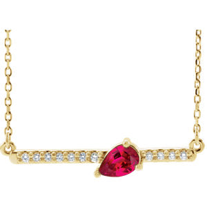 14K Yellow Chatham® Lab-Created Ruby & 1/10 CTW Diamond Bar 16" Necklace - Siddiqui Jewelers