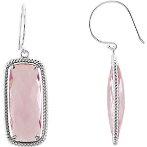 Sterling Silver Cushion Rose Quartz Rope-Styled Dangle Earrings - Siddiqui Jewelers