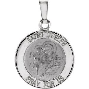 14K White 15 mm Round St. Joseph Medal - Siddiqui Jewelers