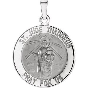 14K White 18 mm Round St. Jude Thaddeus Medal - Siddiqui Jewelers