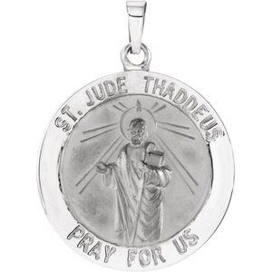 14K White 22 mm Round St. Jude Thaddeus Medal - Siddiqui Jewelers