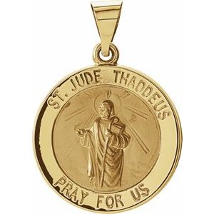 14K Yellow 18 mm Hollow Round St. Jude Medal - Siddiqui Jewelers