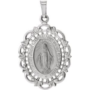 14K White 25x18 mm Oval Filigree Miraculous Medal - Siddiqui Jewelers