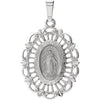 14K White 22x16 mm Oval Filigree Miraculous Medal - Siddiqui Jewelers