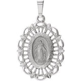 14K White 22x16 mm Oval Filigree Miraculous Medal - Siddiqui Jewelers