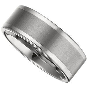 Tungsten 8 mm Flat Band with Satin Finish Center Size 7 - Siddiqui Jewelers