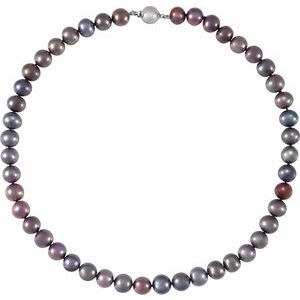 Sterling Silver Black Freshwater Cultured Pearl 18" Necklace - Siddiqui Jewelers