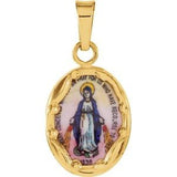 14K Yellow 13x10 mm Oval Hand Painted Porcelain Miraculous Medal - Siddiqui Jewelers