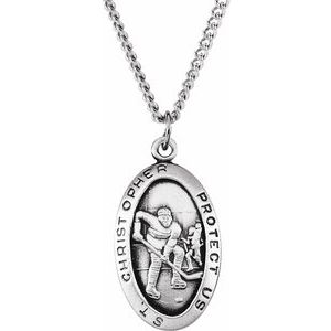 Sterling Silver 24.5x15.5 mm St. Christopher Hockey Medal Necklace - Siddiqui Jewelers