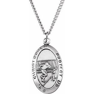 Sterling Silver 24.5x15.5 mm St. Christopher Football Medal Necklace - Siddiqui Jewelers