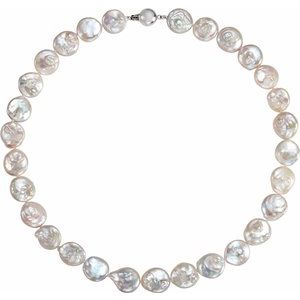 Sterling Silver White Freshwater Cultured Coin Pearl 18" Necklace - Siddiqui Jewelers