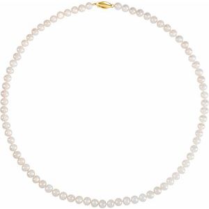 5.5-6.0 mm White Freshwater Cultured Pearl 18" Strand with 14K Yellow Clasp - Siddiqui Jewelers