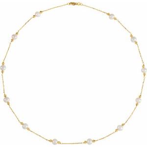 14K Yellow Freshwater Cultured Pearl & Bead Station 18" Necklace - Siddiqui Jewelers