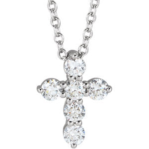 14K White 10.2x7.9 mm 1/4 CTW Diamond Cross 16-18" Necklace - Siddiqui Jewelers