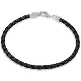 Sterling Silver Black Leather Braided 7.5" Bracelet-Siddiqui Jewelers