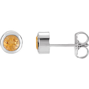 Sterling Silver 4 mm Round Imitation Citrine Birthstone Earrings - Siddiqui Jewelers