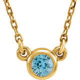 14K Yellow 4 mm Round Blue Zircon Bezel-Set Solitaire 16" Necklace - Siddiqui Jewelers