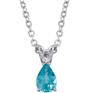 14K White 7x5 mm Blue Zircon 18" Necklace - Siddiqui Jewelers