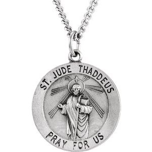 Sterling Silver 22 mm Round St. Jude Thaddeus Medal 24" Necklace - Siddiqui Jewelers