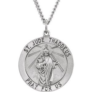 Sterling Silver 25 mm Round St. Jude Thaddeus Medal 24" Necklace - Siddiqui Jewelers