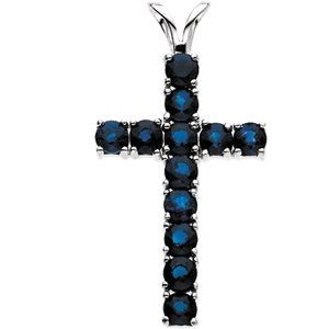 14K White Blue Sapphire Cross Pendant-Siddiqui Jewelers