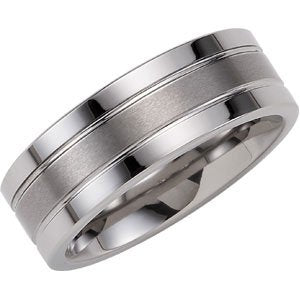 Tungsten 8 mm Flat Ridged Band Size 9 - Siddiqui Jewelers