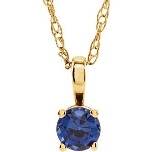 14K Yellow 3 mm Round September Chatham® Lab-Created Blue Sapphire Youth Birthstone 14"  Necklace - Siddiqui Jewelers