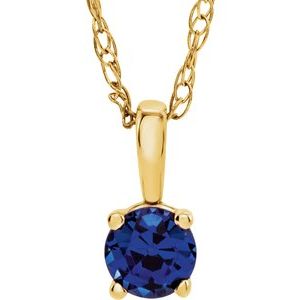 14K Yellow 3 mm Round September Genuine Blue Sapphire Youth Birthstone 14" Necklace - Siddiqui Jewelers