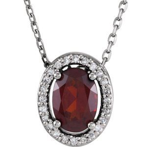 14K White Mozambique Garnet & .05 CTW Diamond 16" Necklace - Siddiqui Jewelers