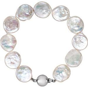 Sterling Silver White Freshwater Cultured Coin Pearl 7.75" Bracelet - Siddiqui Jewelers