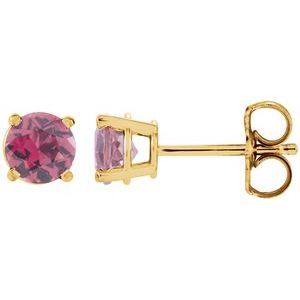 14K Yellow 2.5 mm Natural Pink Tourmaline Stud Earrings Siddiqui Jewelers