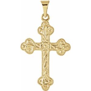 14K Yellow 23.5x17 mm Floral-Inspired Cross Pendant - Siddiqui Jewelers