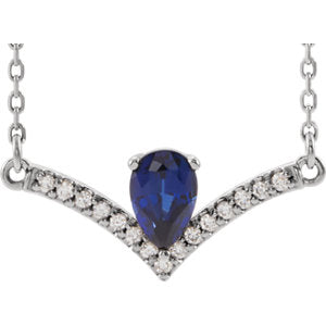 14K White Chatham® Lab-Created Blue Sapphire & .08 CTW Diamond 16" Necklace - Siddiqui Jewelers