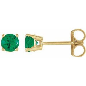 14K Yellow 4 mm Lab-Grown Emerald Stud Earrings Siddiqui Jewelers