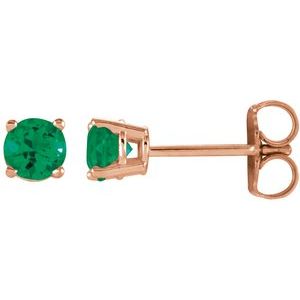 14K Rose 4 mm Lab-Grown Emerald Stud Earrings Siddiqui Jewelers